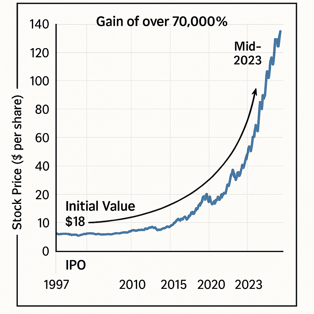 Amazon's stock chart is a textbook example of extreme long-term appreciation