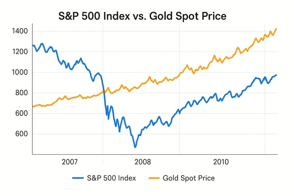S&P 500 Index and the Gold Spot Price from 2007 to 2010
