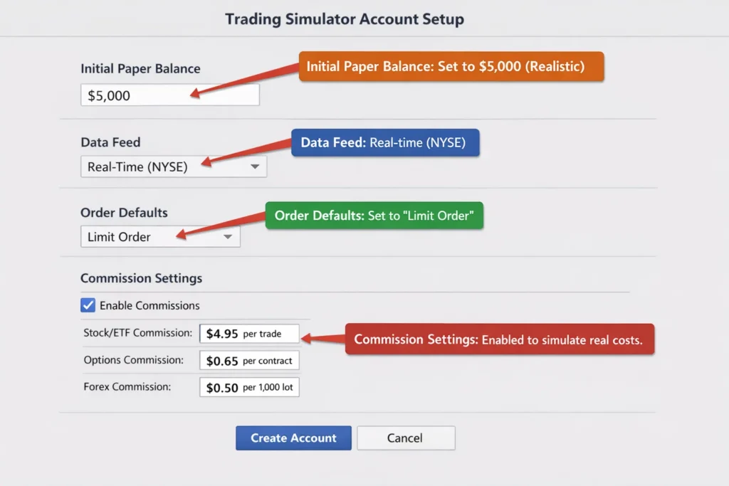 trading simulator account setup page